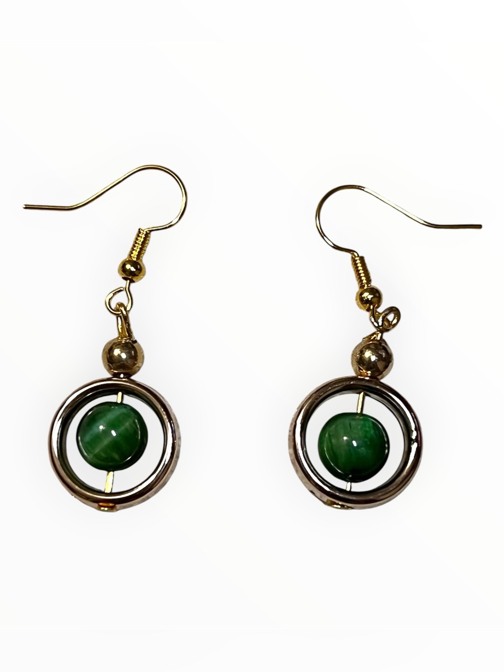 Gold-Tone Hoop Earrings with Green Tiger’s Eye Gemstone